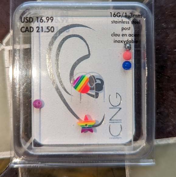 BRAND NEW 16 Guage Rainbow earring with extra interchangeable barbells. - Picture 3 of 5